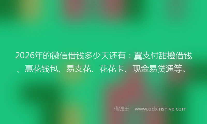 2026年的微信借钱多少天还有：翼支付甜橙借钱、惠花钱包、易支花、花花卡、现金易贷通等。