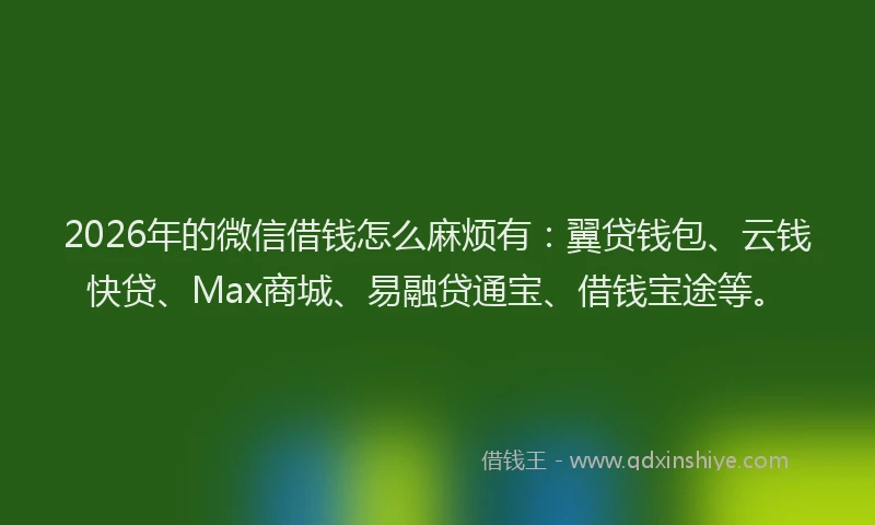 2026年的微信借钱怎么麻烦有：翼贷钱包、云钱快贷、Max商城、易融贷通宝、借钱宝途等。