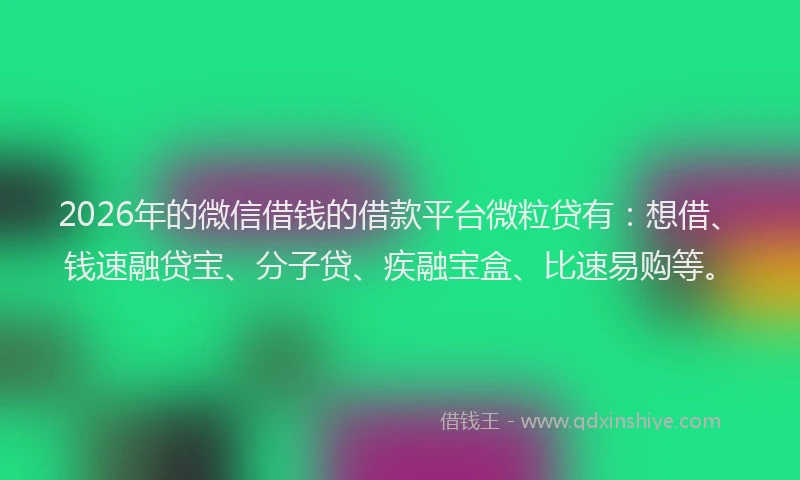 2026年的微信借钱的借款平台微粒贷有：想借、钱速融贷宝、分子贷、疾融宝盒、比速易购等。