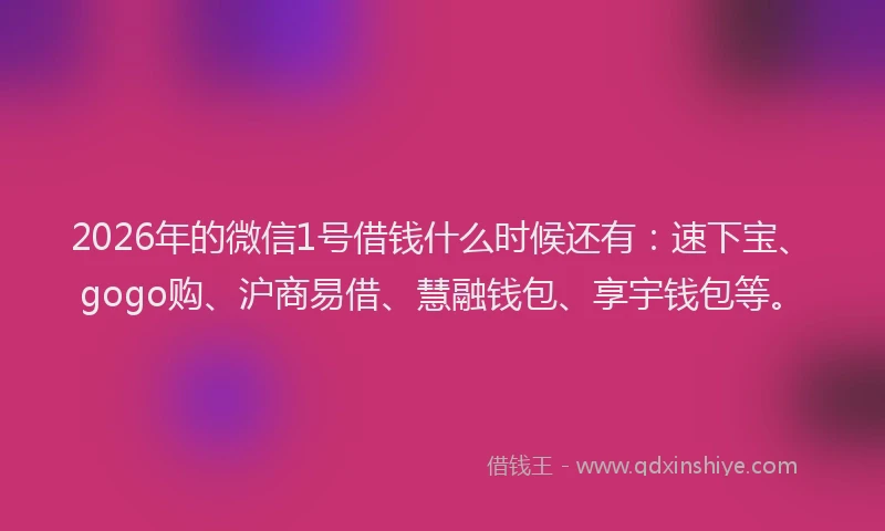 2026年的微信1号借钱什么时候还有：速下宝、gogo购、沪商易借、慧融钱包、享宇钱包等。