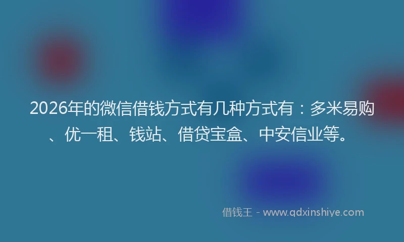 2026年的微信借钱方式有几种方式有：多米易购、优一租、钱站、借贷宝盒、中安信业等。