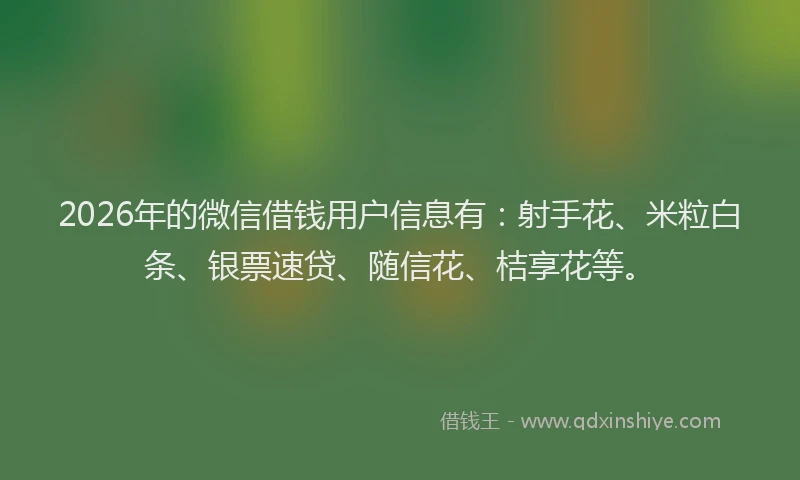 2026年的微信借钱用户信息有：射手花、米粒白条、银票速贷、随信花、桔享花等。