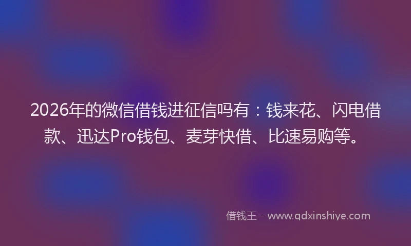2026年的微信借钱进征信吗有：钱来花、闪电借款、迅达Pro钱包、麦芽快借、比速易购等。