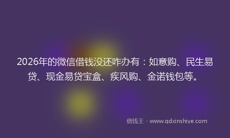 2026年的微信借钱没还咋办有：如意购、民生易贷、现金易贷宝盒、疾风购、金诺钱包等。