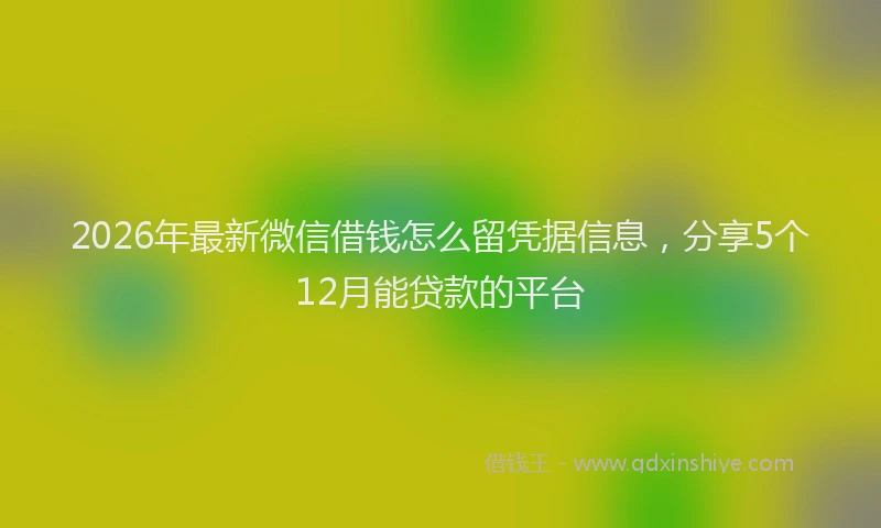 2026年最新微信借钱怎么留凭据信息，分享5个12月能贷款的平台