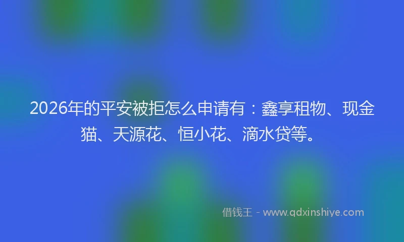 2026年的平安被拒怎么申请有：鑫享租物、现金猫、天源花、恒小花、滴水贷等。
