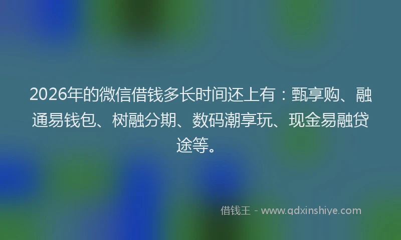 2026年的微信借钱多长时间还上有：甄享购、融通易钱包、树融分期、数码潮享玩、现金易融贷途等。