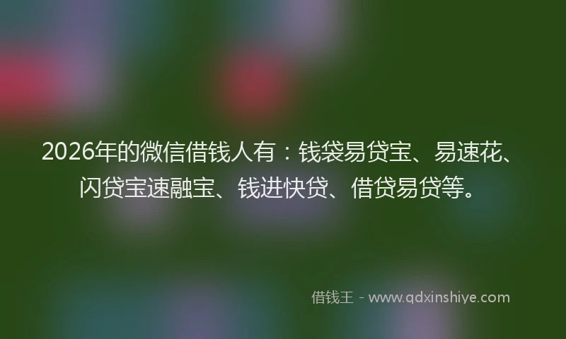 2026年的微信借钱人有：钱袋易贷宝、易速花、闪贷宝速融宝、钱进快贷、借贷易贷等。