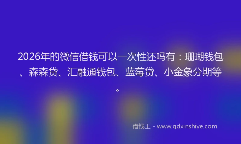 2026年的微信借钱可以一次性还吗有：珊瑚钱包、森森贷、汇融通钱包、蓝莓贷、小金象分期等。