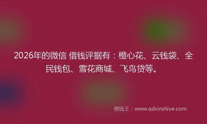 2026年的微信 借钱评据有：橙心花、云钱袋、全民钱包、雪花商城、飞鸟贷等。