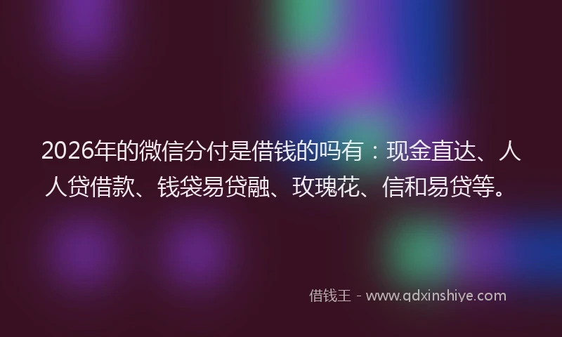 2026年的微信分付是借钱的吗有：现金直达、人人贷借款、钱袋易贷融、玫瑰花、信和易贷等。