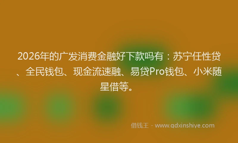 2026年的广发消费金融好下款吗有：苏宁任性贷、全民钱包、现金流速融、易贷Pro钱包、小米随星借等。