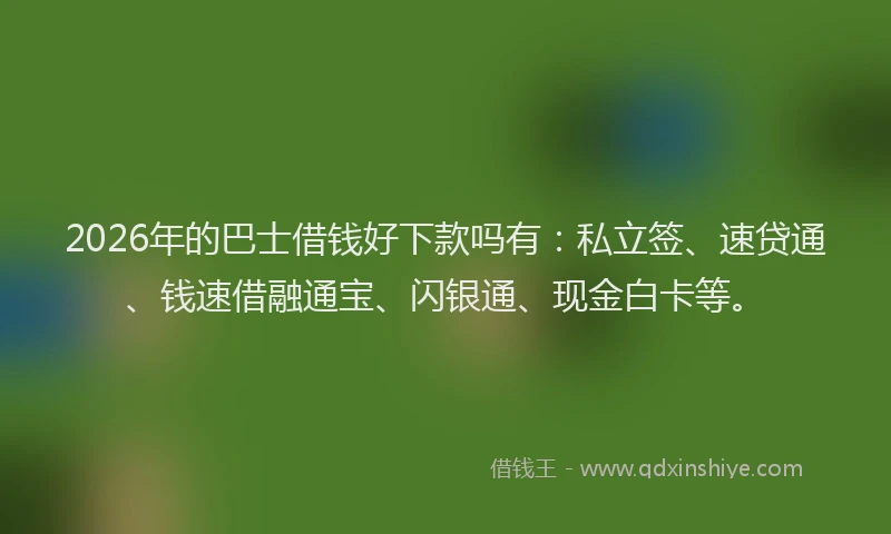 2026年的巴士借钱好下款吗有：私立签、速贷通、钱速借融通宝、闪银通、现金白卡等。