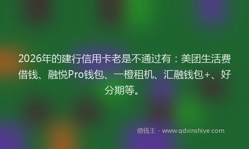 2026年的建行信用卡老是不通过有：美团生活费借钱、融悦Pro钱包、一橙租机、汇融钱包+、好分期等。