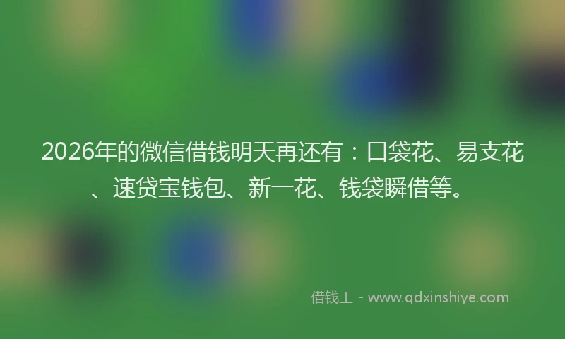 2026年的微信借钱明天再还有：口袋花、易支花、速贷宝钱包、新一花、钱袋瞬借等。