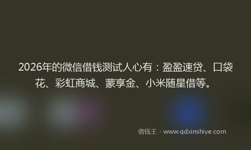 2026年的微信借钱测试人心有：盈盈速贷、口袋花、彩虹商城、蒙享金、小米随星借等。