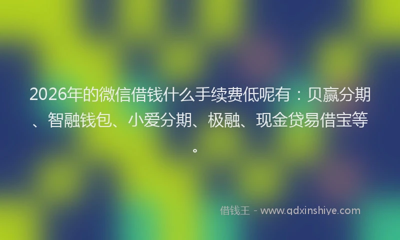 2026年的微信借钱什么手续费低呢有：贝赢分期、智融钱包、小爱分期、极融、现金贷易借宝等。