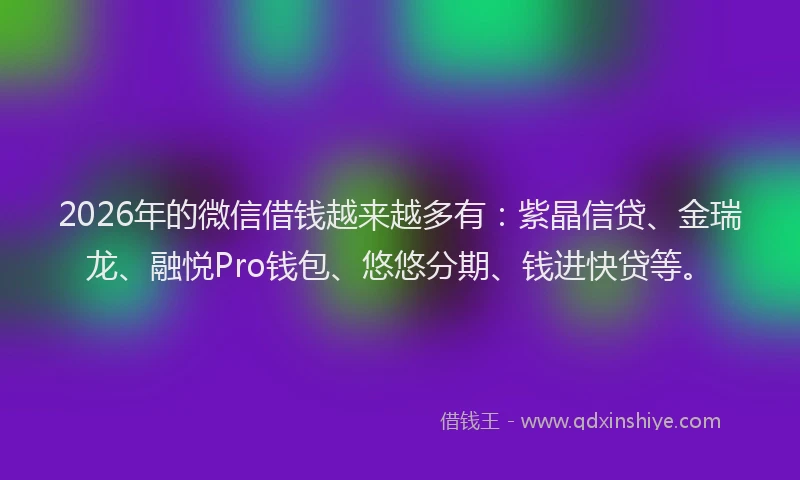 2026年的微信借钱越来越多有：紫晶信贷、金瑞龙、融悦Pro钱包、悠悠分期、钱进快贷等。