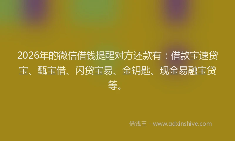 2026年的微信借钱提醒对方还款有：借款宝速贷宝、甄宝借、闪贷宝易、金钥匙、现金易融宝贷等。