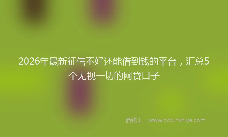 2026年最新征信不好还能借到钱的平台，汇总5个无视一切的网贷口子