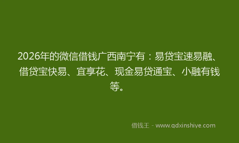 2026年的微信借钱广西南宁有：易贷宝速易融、借贷宝快易、宜享花、现金易贷通宝、小融有钱等。