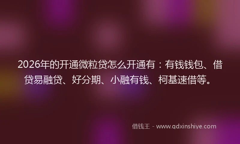 2026年的开通微粒贷怎么开通有：有钱钱包、借贷易融贷、好分期、小融有钱、柯基速借等。