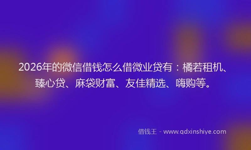 2026年的微信借钱怎么借微业贷有：橘若租机、臻心贷、麻袋财富、友佳精选、嗨购等。