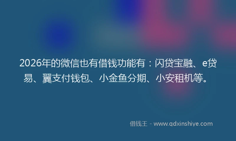 2026年的微信也有借钱功能有：闪贷宝融、e贷易、翼支付钱包、小金鱼分期、小安租机等。