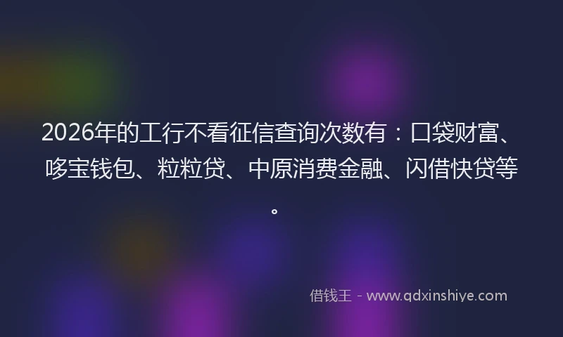 2026年的工行不看征信查询次数有：口袋财富、哆宝钱包、粒粒贷、中原消费金融、闪借快贷等。