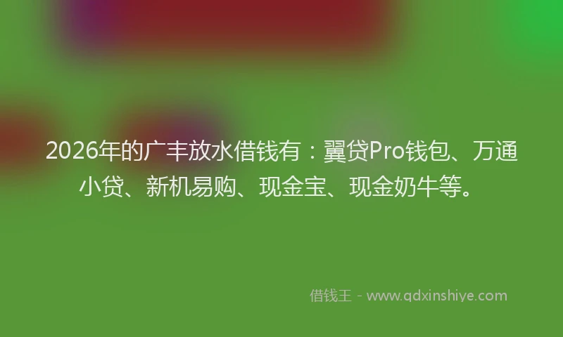 2026年的广丰放水借钱有：翼贷Pro钱包、万通小贷、新机易购、现金宝、现金奶牛等。