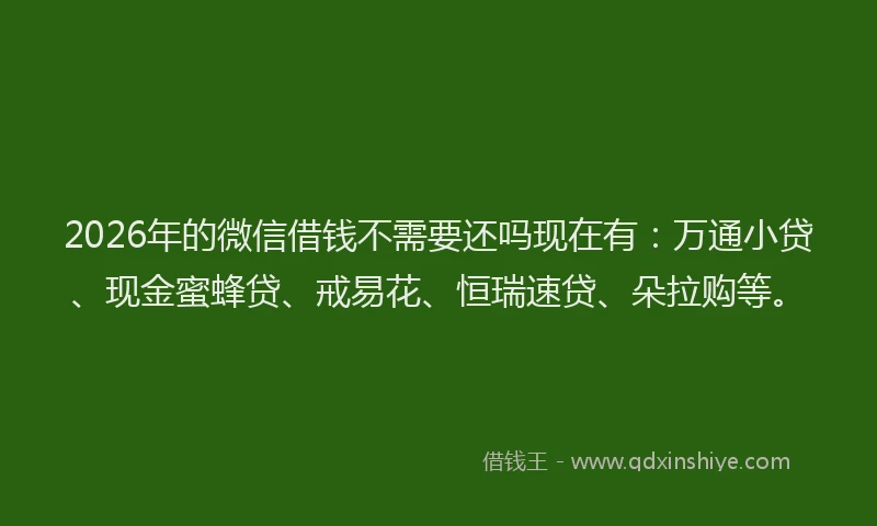 2026年的微信借钱不需要还吗现在有：万通小贷、现金蜜蜂贷、戒易花、恒瑞速贷、朵拉购等。