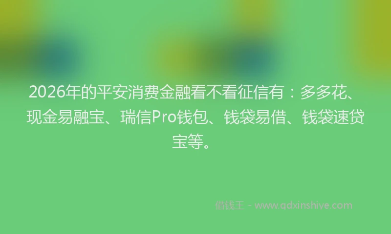 2026年的平安消费金融看不看征信有：多多花、现金易融宝、瑞信Pro钱包、钱袋易借、钱袋速贷宝等。