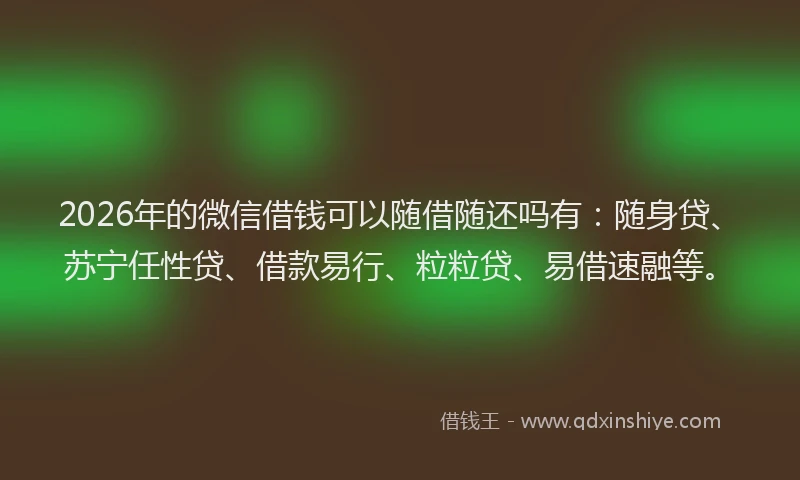2026年的微信借钱可以随借随还吗有：随身贷、苏宁任性贷、借款易行、粒粒贷、易借速融等。