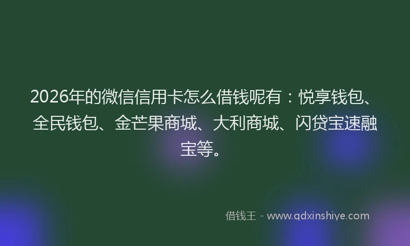 2026年的微信信用卡怎么借钱呢有：悦享钱包、全民钱包、金芒果商城、大利商城、闪贷宝速融宝等。