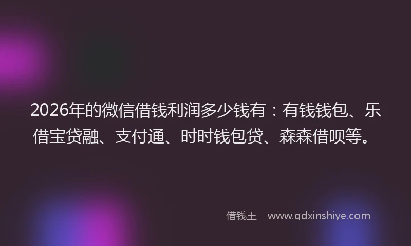 2026年的微信借钱利润多少钱有：有钱钱包、乐借宝贷融、支付通、时时钱包贷、森森借呗等。