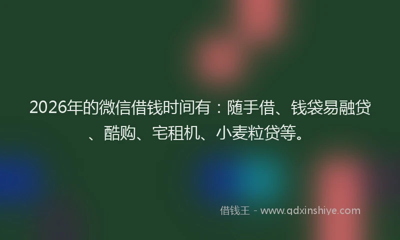 2026年的微信借钱时间有：随手借、钱袋易融贷、酷购、宅租机、小麦粒贷等。