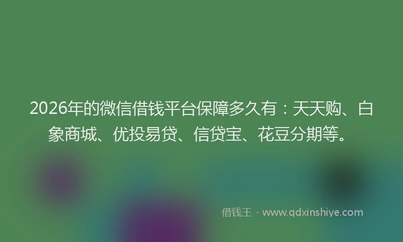 2026年的微信借钱平台保障多久有：天天购、白象商城、优投易贷、信贷宝、花豆分期等。