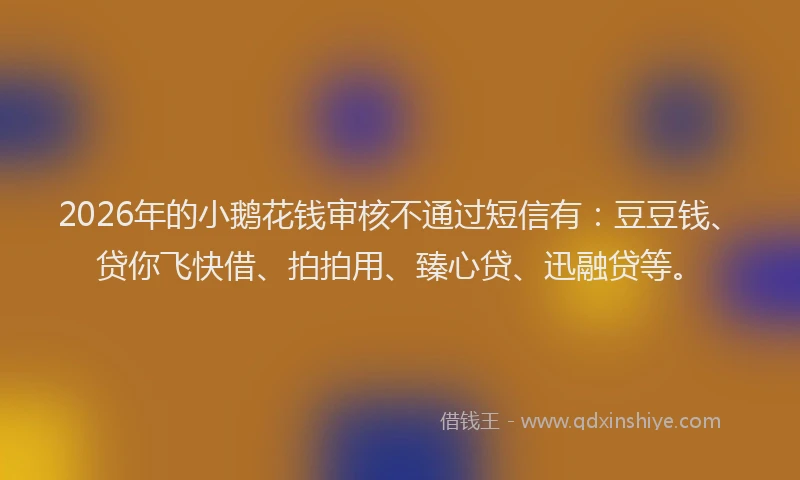 2026年的小鹅花钱审核不通过短信有：豆豆钱、贷你飞快借、拍拍用、臻心贷、迅融贷等。