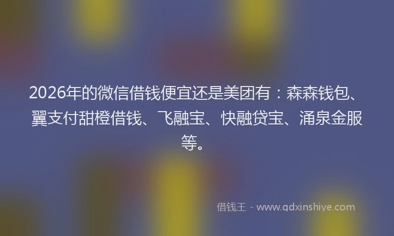 2026年的微信借钱便宜还是美团有：森森钱包、翼支付甜橙借钱、飞融宝、快融贷宝、涌泉金服等。