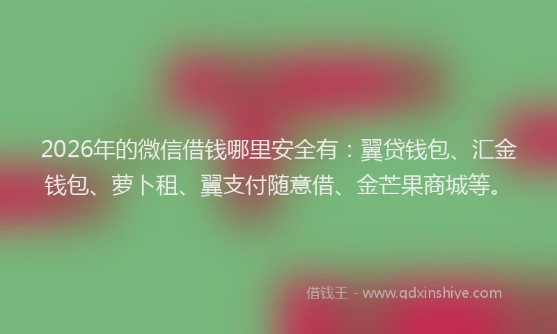 2026年的微信借钱哪里安全有：翼贷钱包、汇金钱包、萝卜租、翼支付随意借、金芒果商城等。