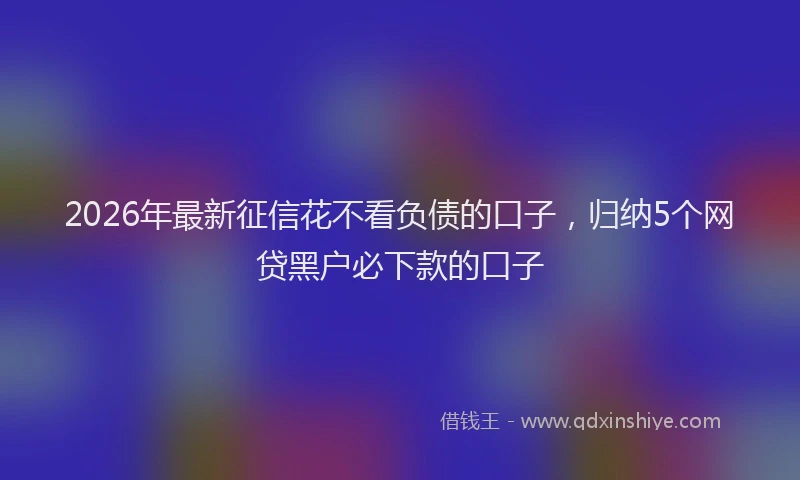 2026年最新征信花不看负债的口子，归纳5个网贷黑户必下款的口子