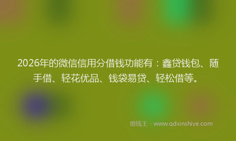 2026年的微信信用分借钱功能有：鑫贷钱包、随手借、轻花优品、钱袋易贷、轻松借等。