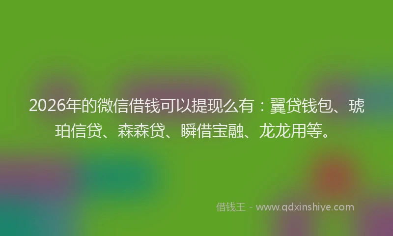 2026年的微信借钱可以提现么有：翼贷钱包、琥珀信贷、森森贷、瞬借宝融、龙龙用等。