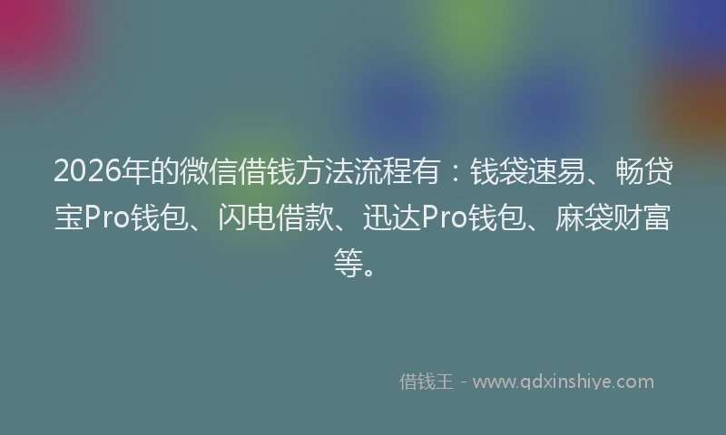 2026年的微信借钱方法流程有：钱袋速易、畅贷宝Pro钱包、闪电借款、迅达Pro钱包、麻袋财富等。