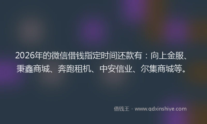 2026年的微信借钱指定时间还款有：向上金服、秉鑫商城、奔跑租机、中安信业、尔集商城等。