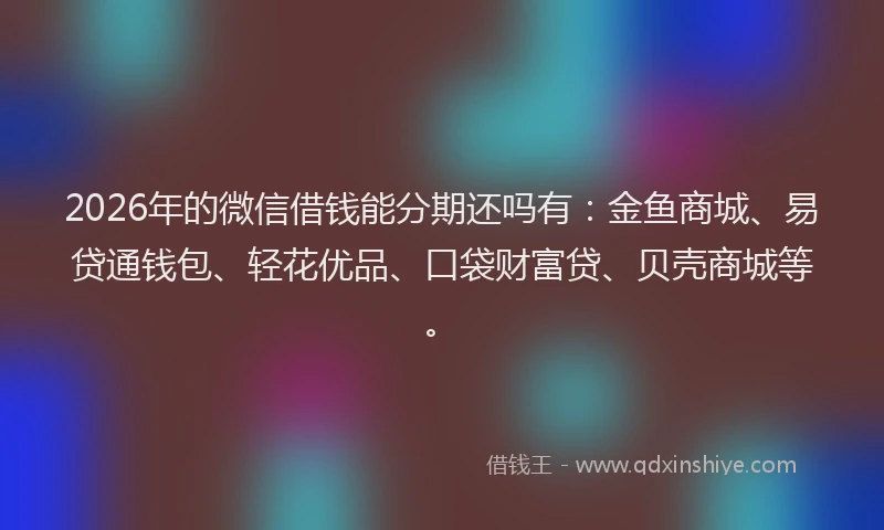 2026年的微信借钱能分期还吗有：金鱼商城、易贷通钱包、轻花优品、口袋财富贷、贝壳商城等。
