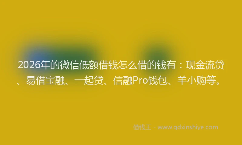 2026年的微信低额借钱怎么借的钱有：现金流贷、易借宝融、一起贷、信融Pro钱包、羊小购等。