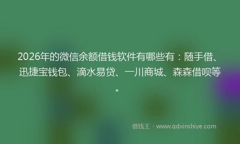 2026年的微信余额借钱软件有哪些有：随手借、迅捷宝钱包、滴水易贷、一川商城、森森借呗等。