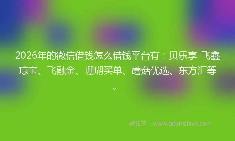 2026年的微信借钱怎么借钱平台有：贝乐享-飞鑫琼宝、飞融金、珊瑚买单、蘑菇优选、东方汇等。