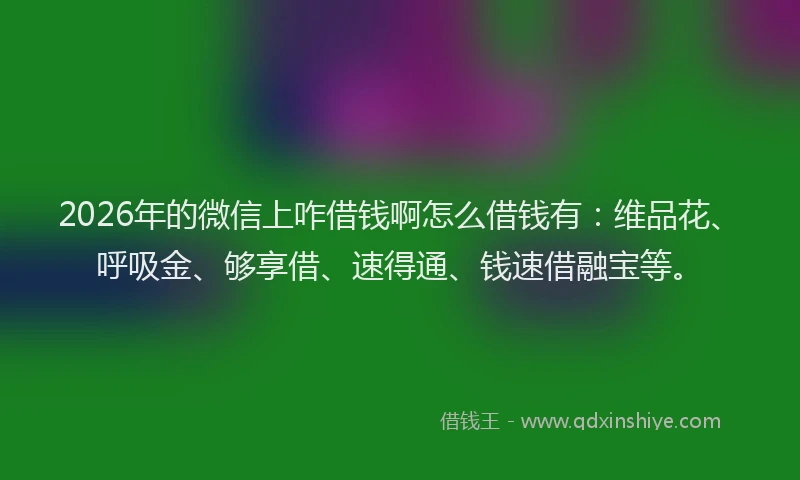 2026年的微信上咋借钱啊怎么借钱有：维品花、呼吸金、够享借、速得通、钱速借融宝等。